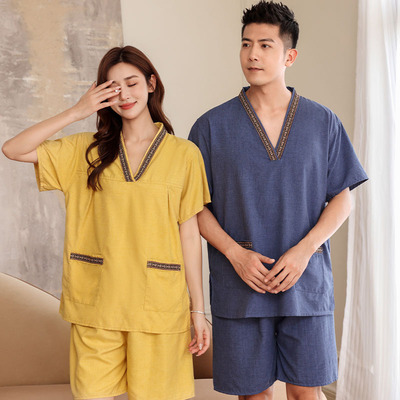新款高档女情侣套装汗蒸服纯棉吸汗浴服男洗浴中心大码桑拿服酒店