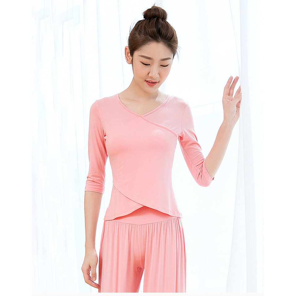 2025春夏秋新款韩国瑜伽服上衣宽松运动服健身服单件莫代尔女士