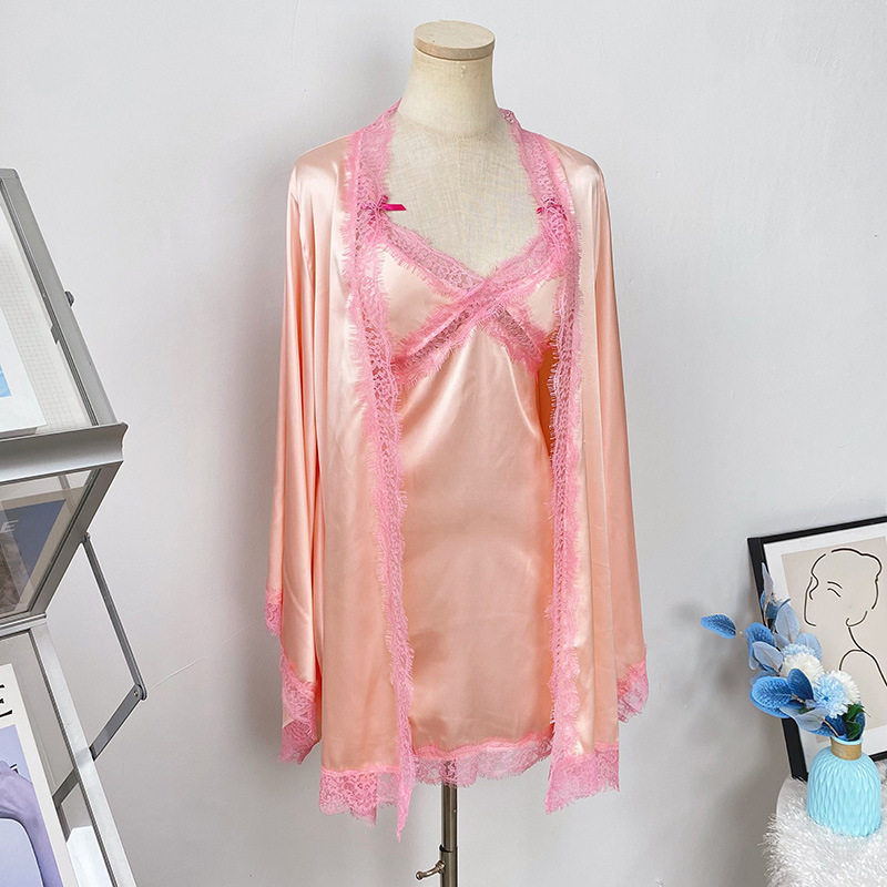 2026新款冰雪丝睡裙女长袖睡袍吊带裙甜梦蕾丝花边薄款透气家居服