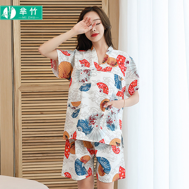 纯棉汗蒸服女胸部双层情侣印花男款大码洗浴足疗浴衣睡衣酒店养生