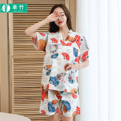 纯棉汗蒸服女胸部双层情侣印花男款大码洗浴足疗浴衣睡衣酒店养生