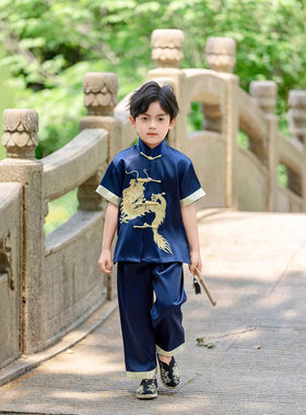 2026年新款夏装供应儿童唐装国风小人大龙套厂家套装上衣裤子跨境