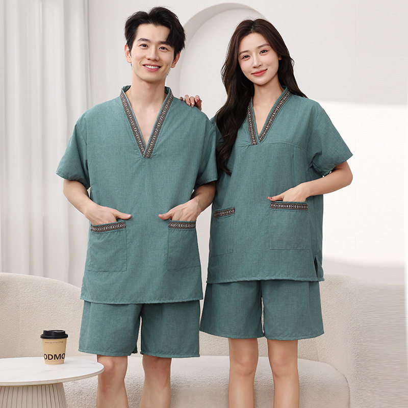 汗蒸服女浴衣套装家居睡衣情侣装洗浴桑拿服大码高档浴服男外贸