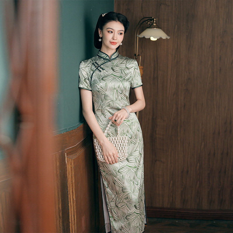 唐之恋绿色桑蚕丝真丝旗袍女日常通勤感苏州2026改良年轻款夏礼服
