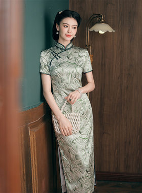 唐之恋绿色桑蚕丝真丝旗袍女日常通勤感苏州2026改良年轻款夏礼服