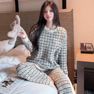 【半边绒】小香风秋冬外穿女软绵绵名媛小个子毛衣外搭套头睡衣女