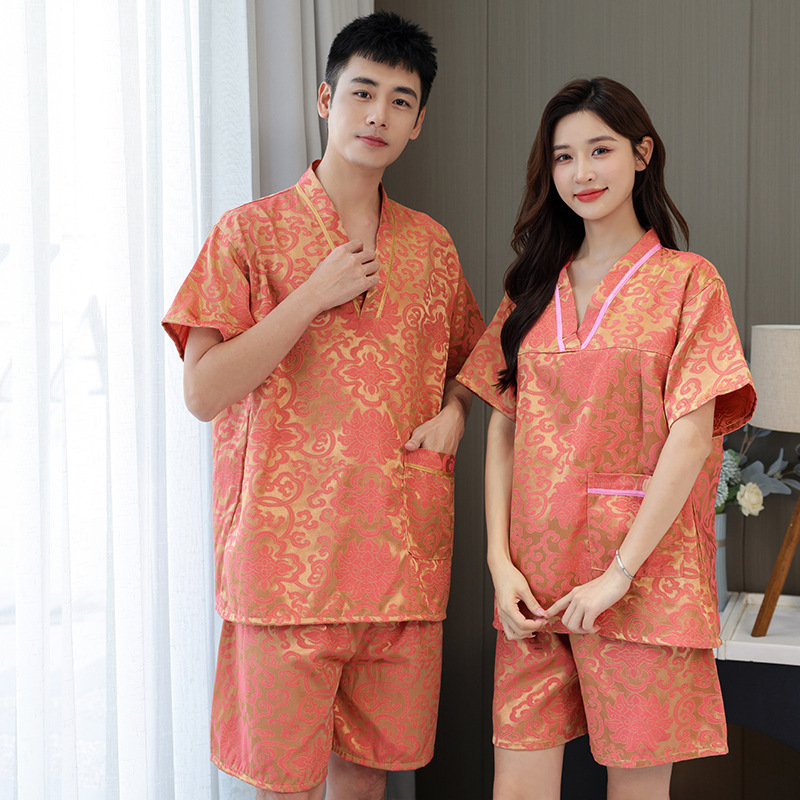 【天天低价】汗蒸服女大码提花棉质男款足疗洗浴按摩浴衣家居睡衣