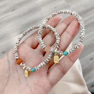 新款星月菩提子仿和田钰橄榄核隔片单圈手链 小珠子星月手串配饰