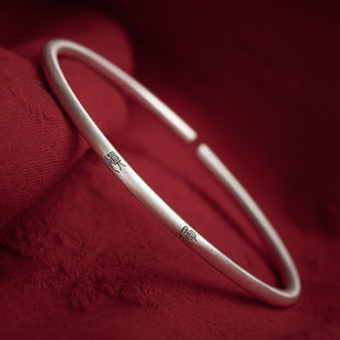 中国风细君子慎独刻字手镯女款小篆文字男女实心开口素银闺蜜手环