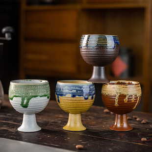 复古陶瓷杯窑变高脚酒杯小容量高颜值马克杯粗陶咖啡杯跨境货源杯