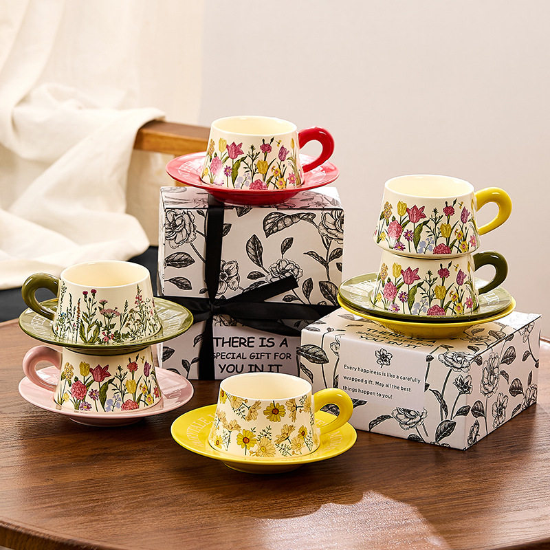 法式咖啡杯子陶瓷杯碟套装加LOGO女士拿铁咖啡杯美式小礼品礼盒装