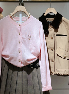 赵露思同款小熊2025秋新款刺绣针织开衫甜美减龄舒适内搭圆领上衣