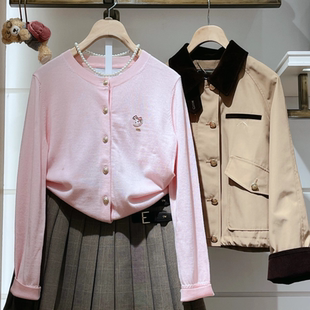 刺绣针织开衫 甜美减龄舒适内搭圆领上衣 小熊2025秋新款 赵露思同款