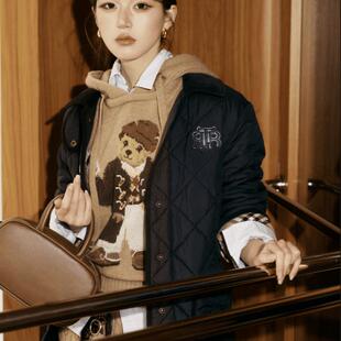 赵露思同款 小熊学院风宽松翻领菱格棉服棉衣外套女 2024秋冬新款