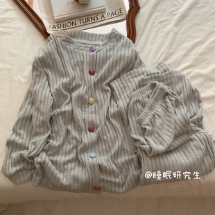 【弗洛伦萨】秋冬季女睡衣软料雾面针织绒简约蓄热家居服套装