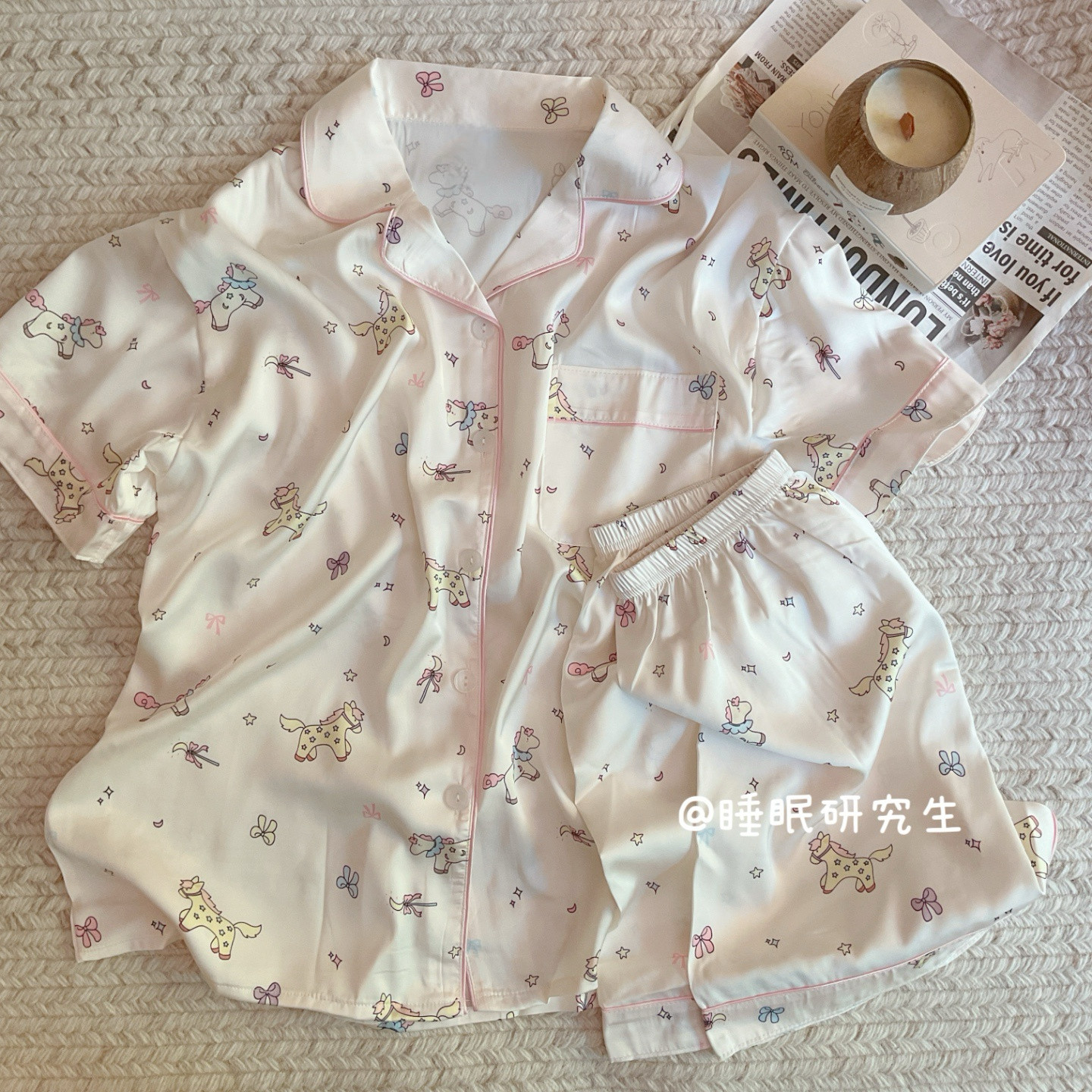 【软滑液感】夏季女睡衣短袖短裤家居服轻盈软料凉感冰丝套装
