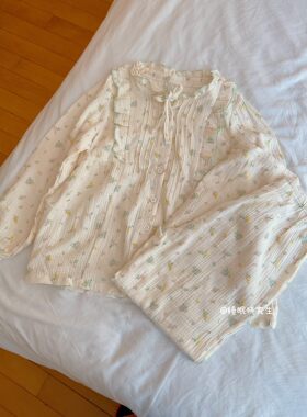 【香草沙拉】春夏季新款女睡衣纯棉绉布月子服产后家居服长袖长裤