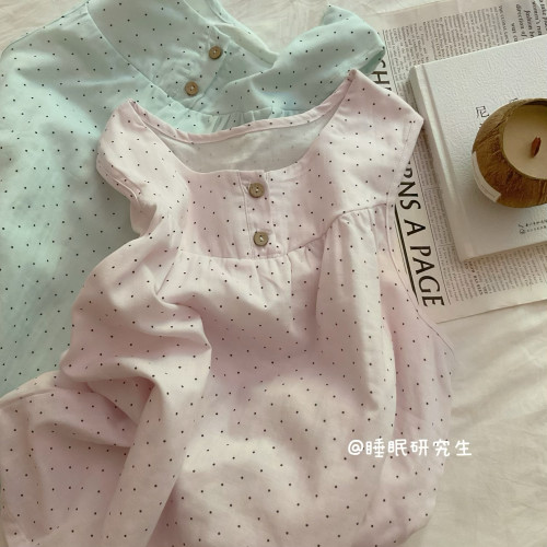 【Rainy小雨点】A类全棉柔雾纱夏季女睡衣纯棉背心套装波点家居服