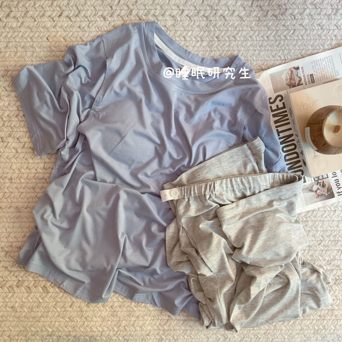 Basic Wear春夏季女弹力软料莫代尔短袖长裤套装月子服固定胸垫
