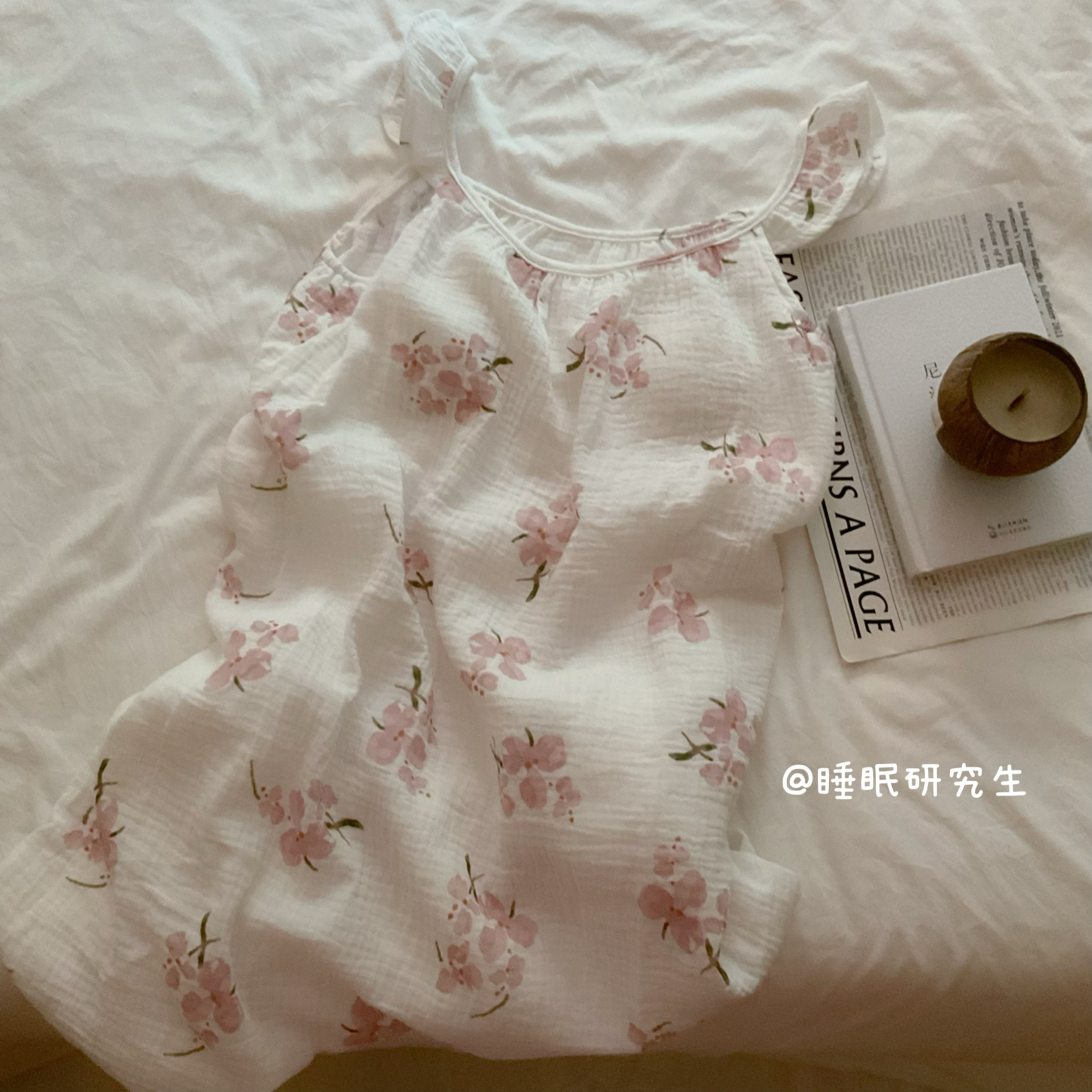 【花束般的恋爱】带胸垫夏季女纯棉睡裙绉布婴儿棉吸汗透气可外穿