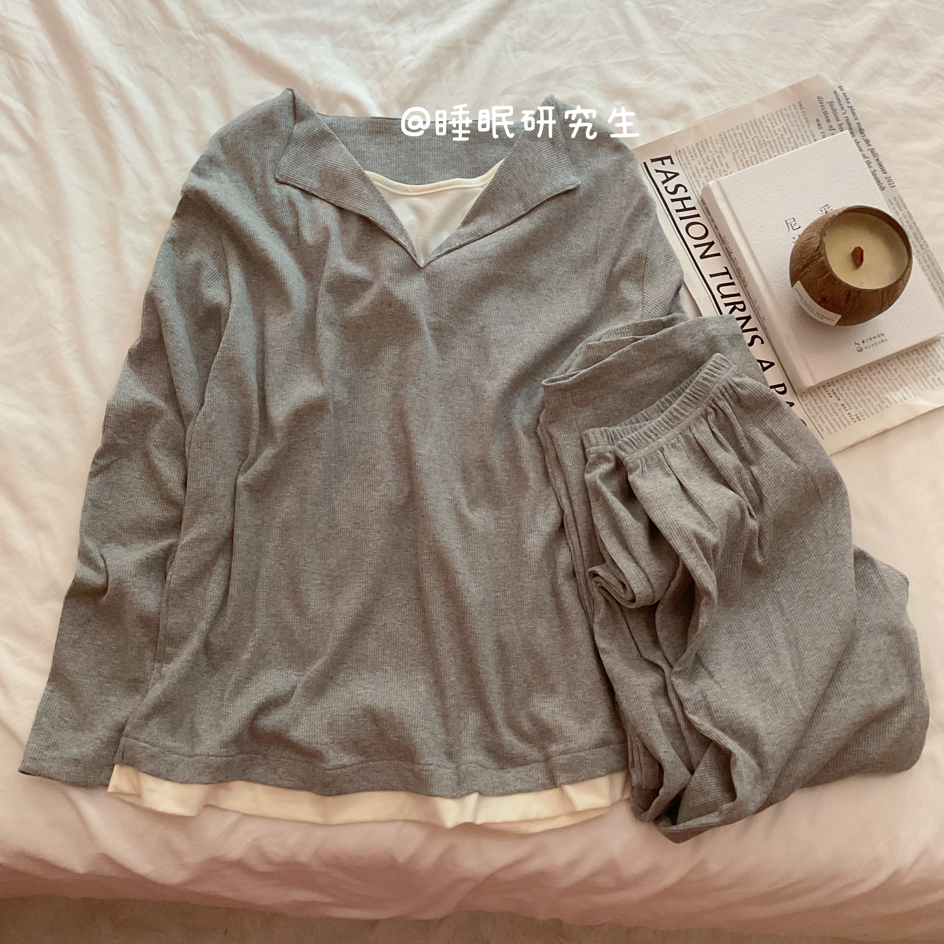 Basic Wear淡人清水系秋季女睡衣软料简约家居服纯棉假两件套装