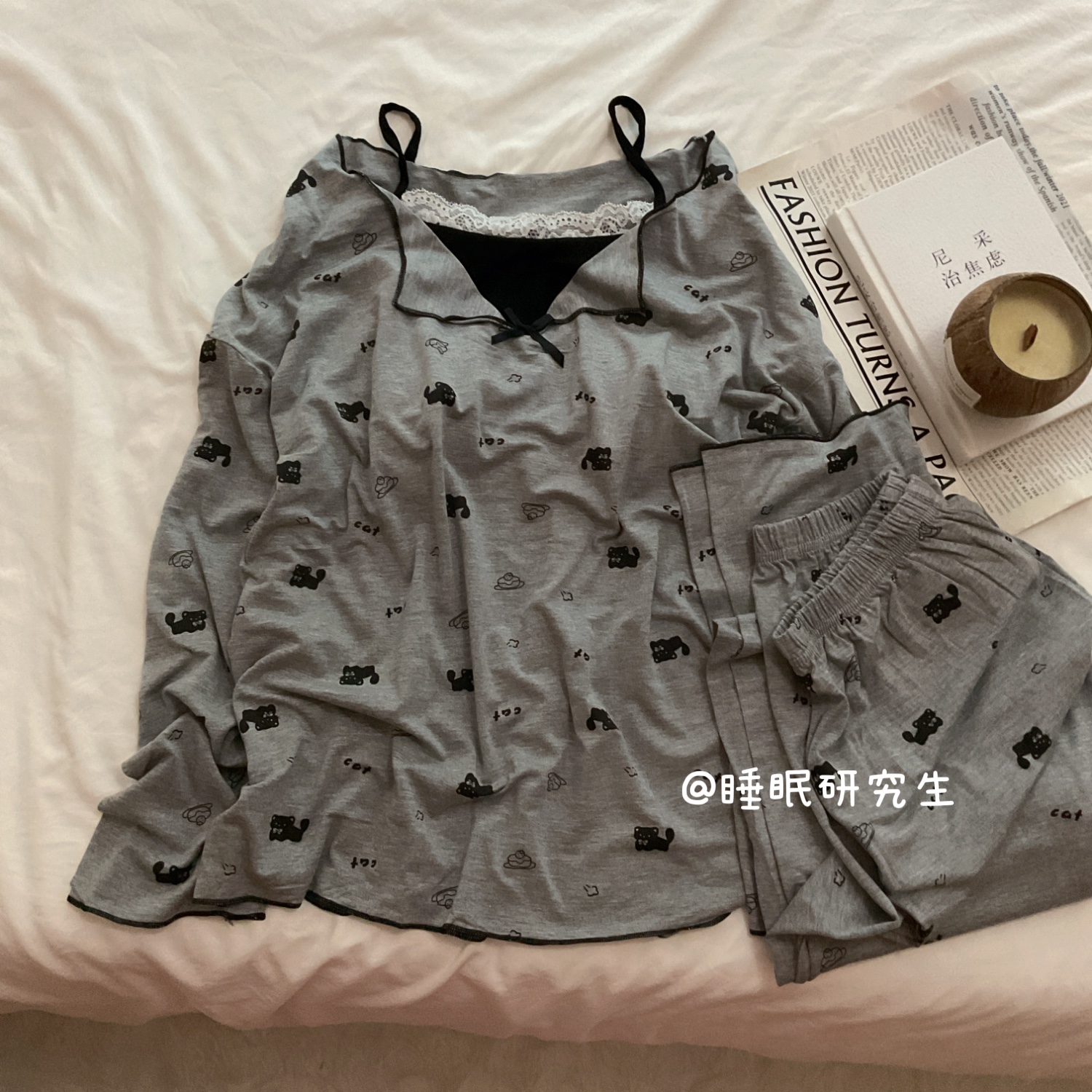 【自游诗】带胸垫春秋季女睡衣弹力莫代尔家居服吊带假两件纯欲风