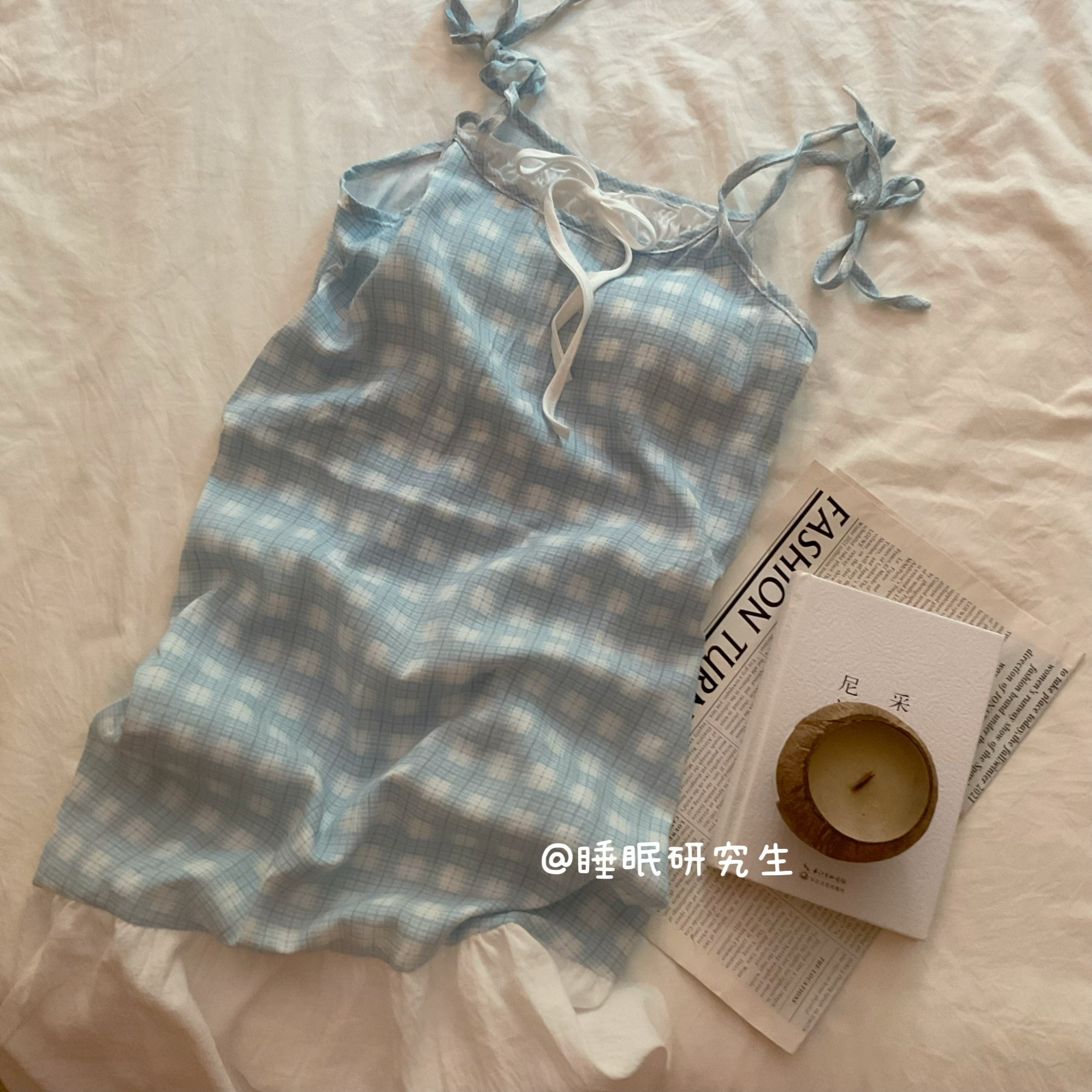 【海椰奶冻】带胸垫夏季女格子吊带睡裙小清新超好看遛弯可外穿