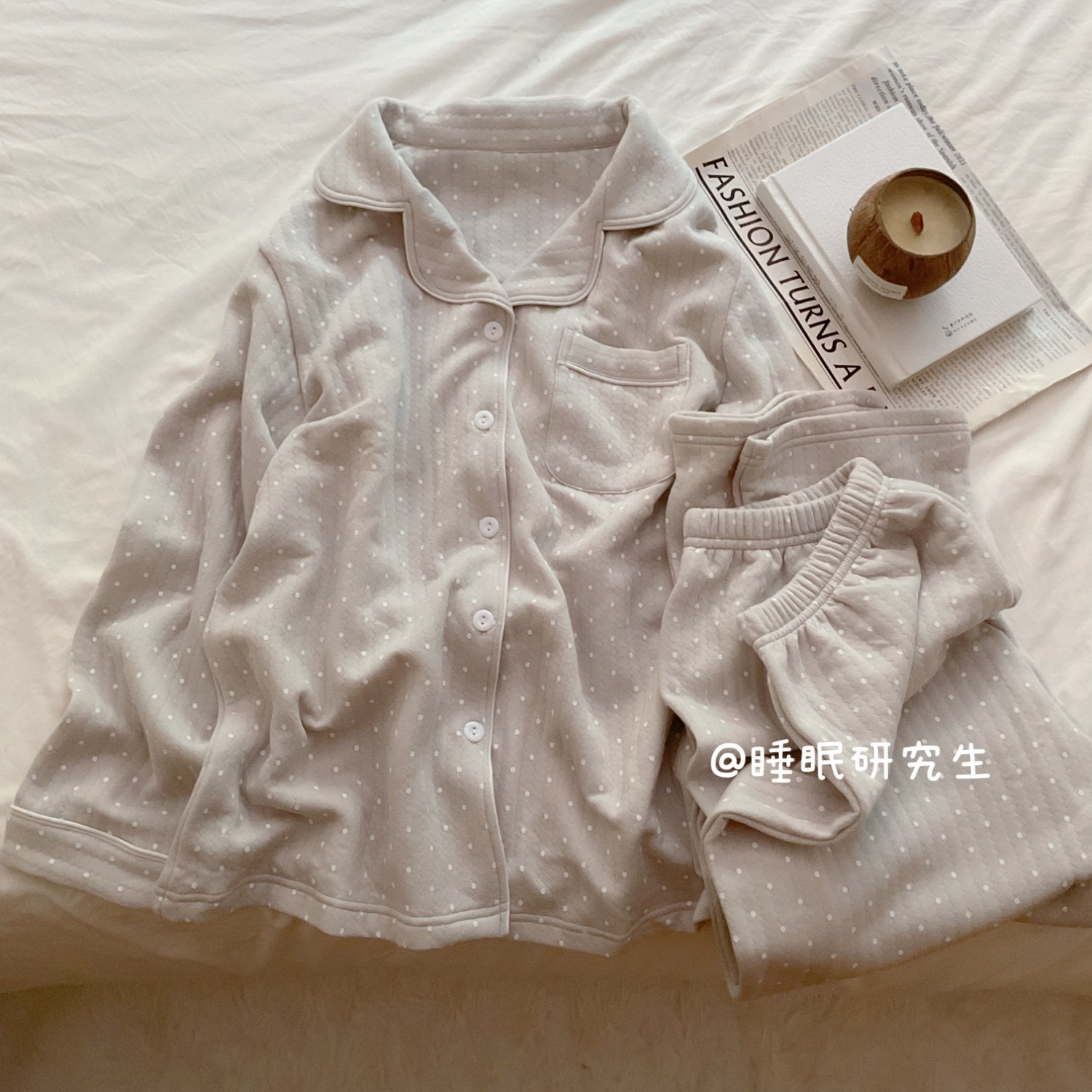 *【软欧面包】秋冬季情侣同款睡衣软料空气棉波点家居服纯棉套装