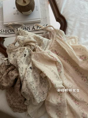 【SlumberDiary】夏季女睡衣全棉吊带套装婴儿软织软料碎花家居服