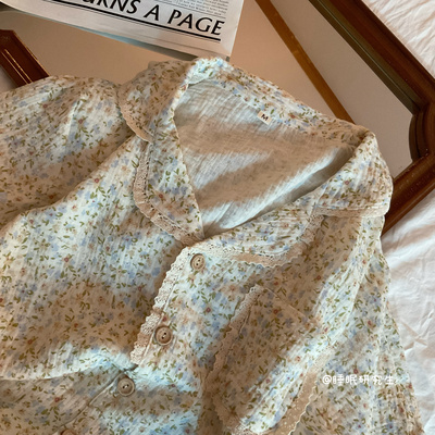 【西西里岛】秋季新款女睡衣纯棉绉布两件套长袖长裤碎花家居服