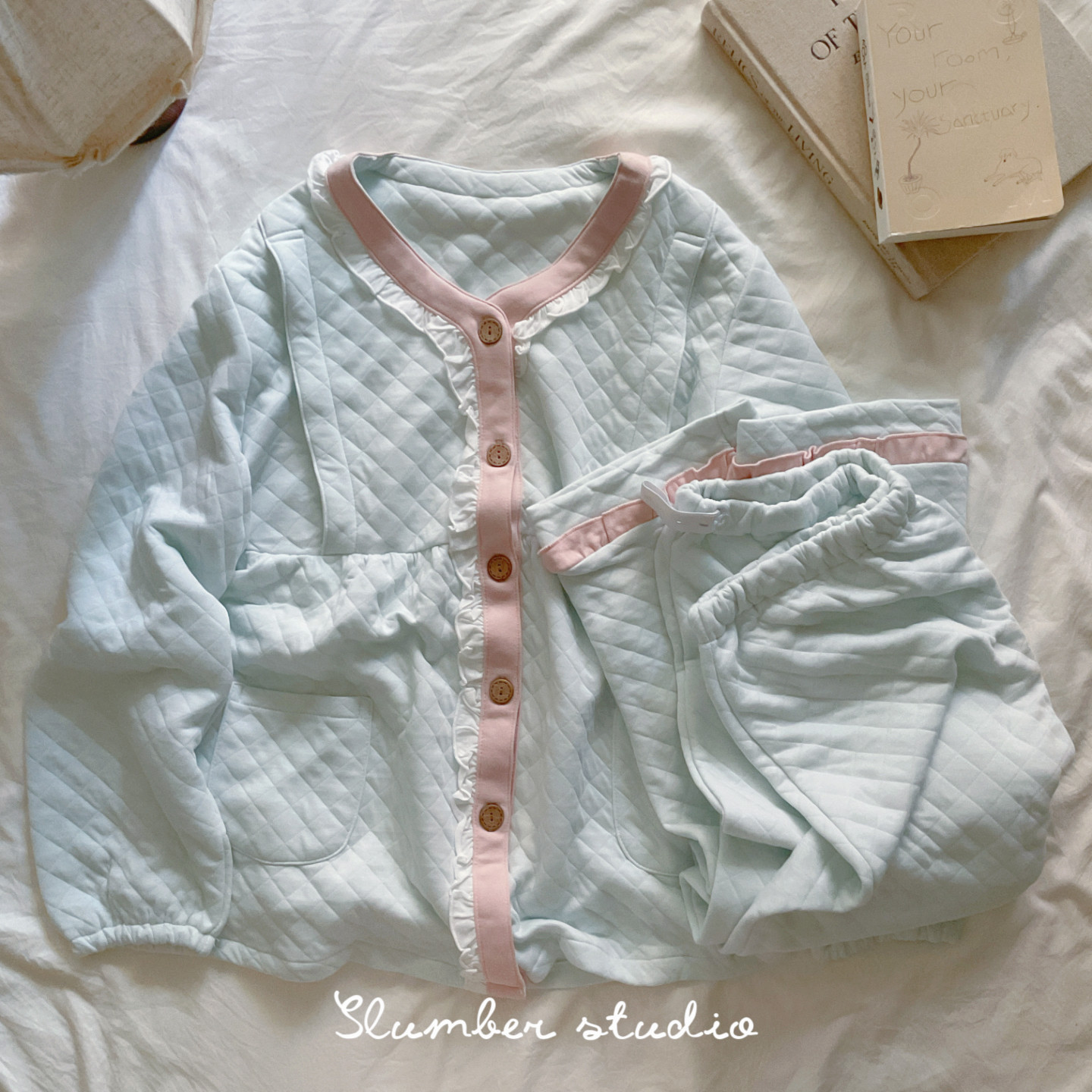 【baby舒伴系列】秋季女睡衣面包棉羽织夹芯月子服纯棉套装加厚