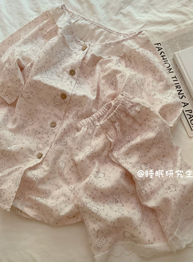 【舒芙蕾】A类全棉柔雾纱系列夏款女睡衣纯棉套装软料双层纱兔子