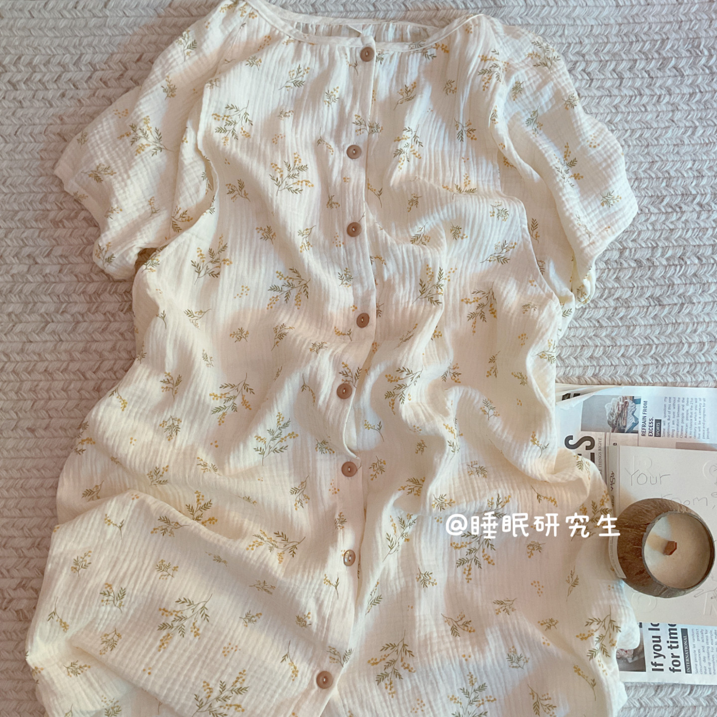 【香草花穗】月子裙带胸垫夏季女睡衣家居服婴儿纱软料纯棉短袖