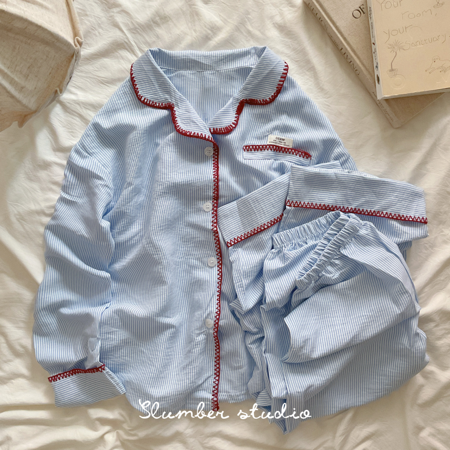 【樱桃威士忌】小奶皮系列高智秋季女睡衣大码家居服套装织物缝边