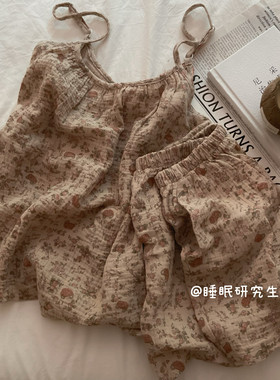 【SlumberDiary】夏季女睡衣全棉吊带套装婴儿软织软料碎花家居服