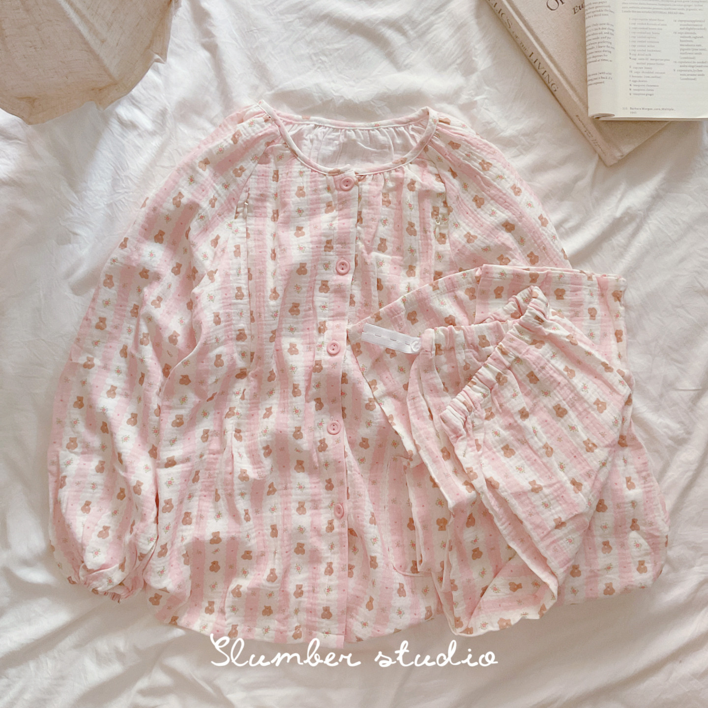 【baby舒伴系列】A类纯棉夏季女睡衣长袖长裤月子服草莓慕斯套装