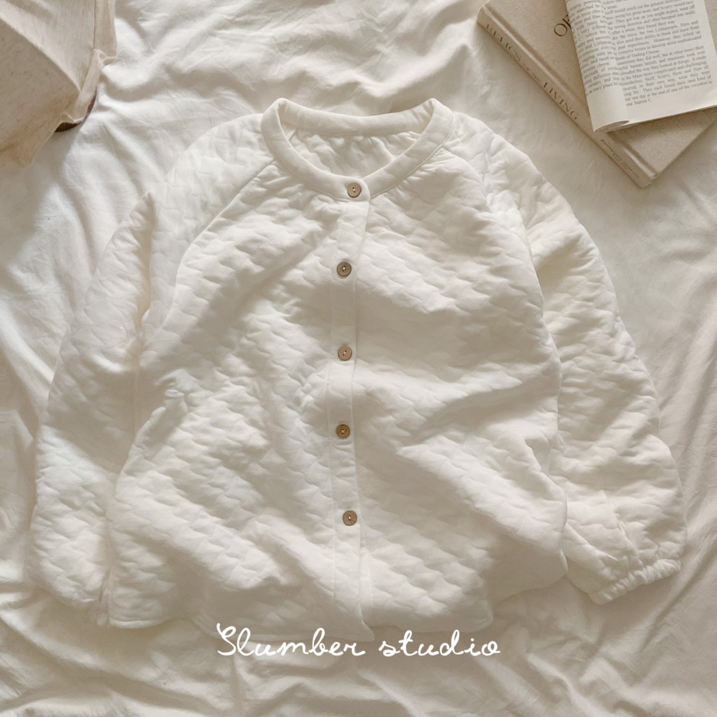 Basic Wear面包棉女款秋季加厚羽织暖芯夹层蓄热睡衣纯棉廓形上衣