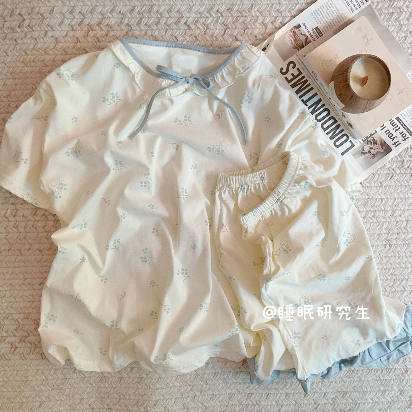 【香草布丁】夏季女睡衣家居服软料短袖短裤纯棉套装双口袋