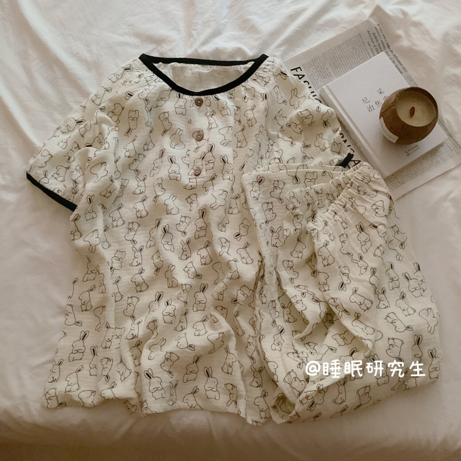 【谁叫我啊小兔】秋季女睡衣软料婴儿棉简约家居服纯棉短袖长裤