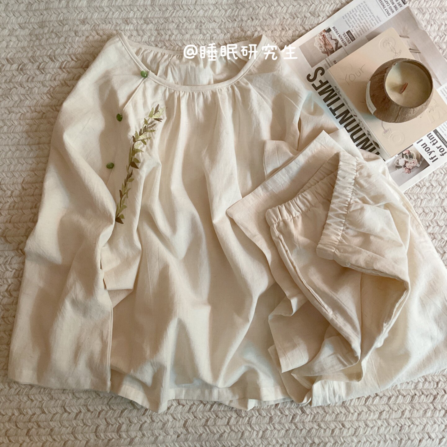 【茉莉百合】春夏季女睡衣家居服长袖长裤新中式呼吸感棉麻套装
