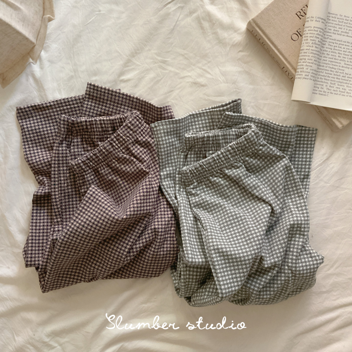 【遛弯裤子】小鹿绒秋冬女弹力软料日系格子家居服柔肤德绒睡裤