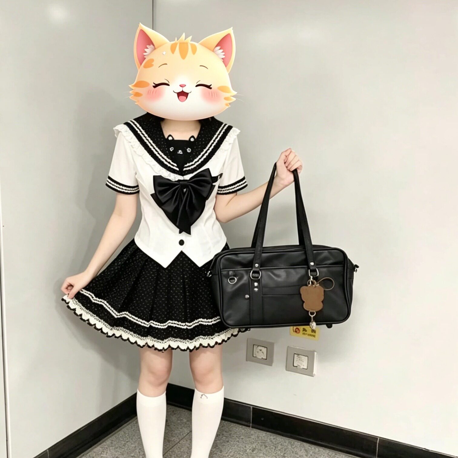 奈奈酱【波点喵屿】原创大码水手服JK制服日系收腰长短袖套装