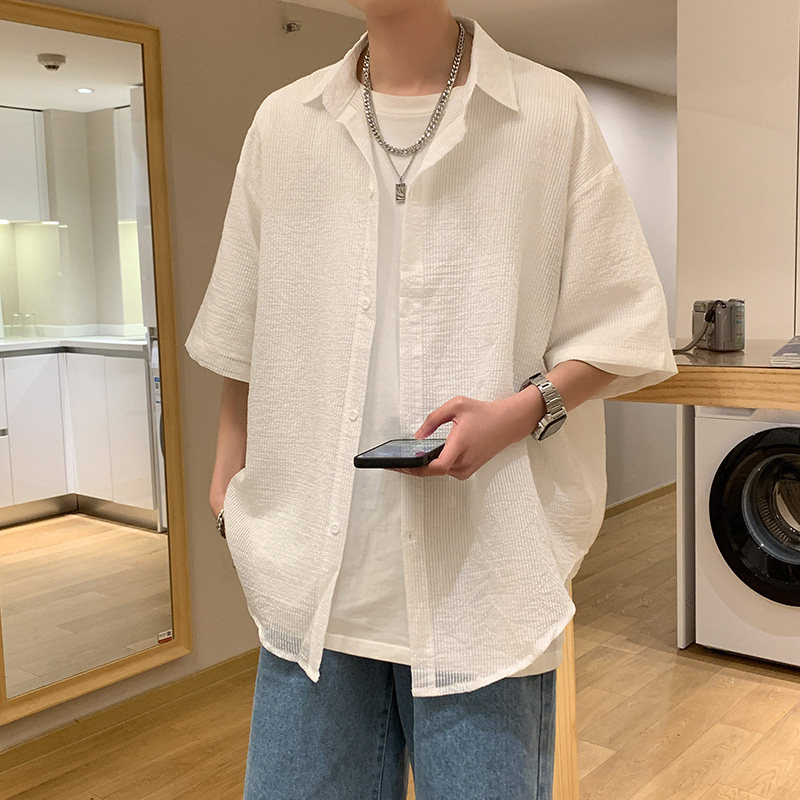 男长袖衬衫春秋季韩版潮流修身休闲短袖衬衣夏季A161-W1055-P35,男装衬衫,电商A161