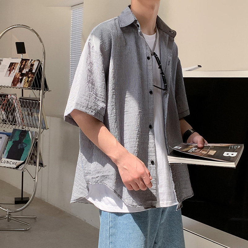 男长袖衬衫春秋季韩版潮流修身休闲短袖衬衣夏季A161-W1055-P35,男装衬衫,电商A161