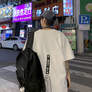 潮牌个性补丁短袖男日系百搭大码T恤胖子宽松ins体恤A161-T13图片