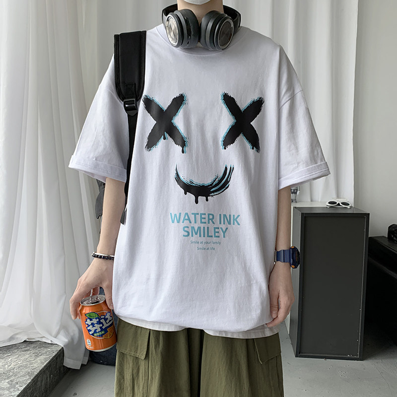 日系男潮流潮牌半截袖五分短袖T恤ins港风宽松上衣服A161-T19,男装T恤,电商A161