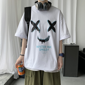 日系男潮流潮牌半截袖五分短袖T恤ins港风宽松上衣服A161-T19图片