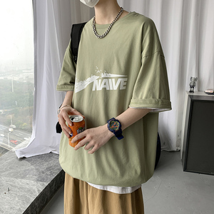 白色短袖t恤男夏季潮牌韩版潮流个性圆领男装体恤A161-T22-P25图片