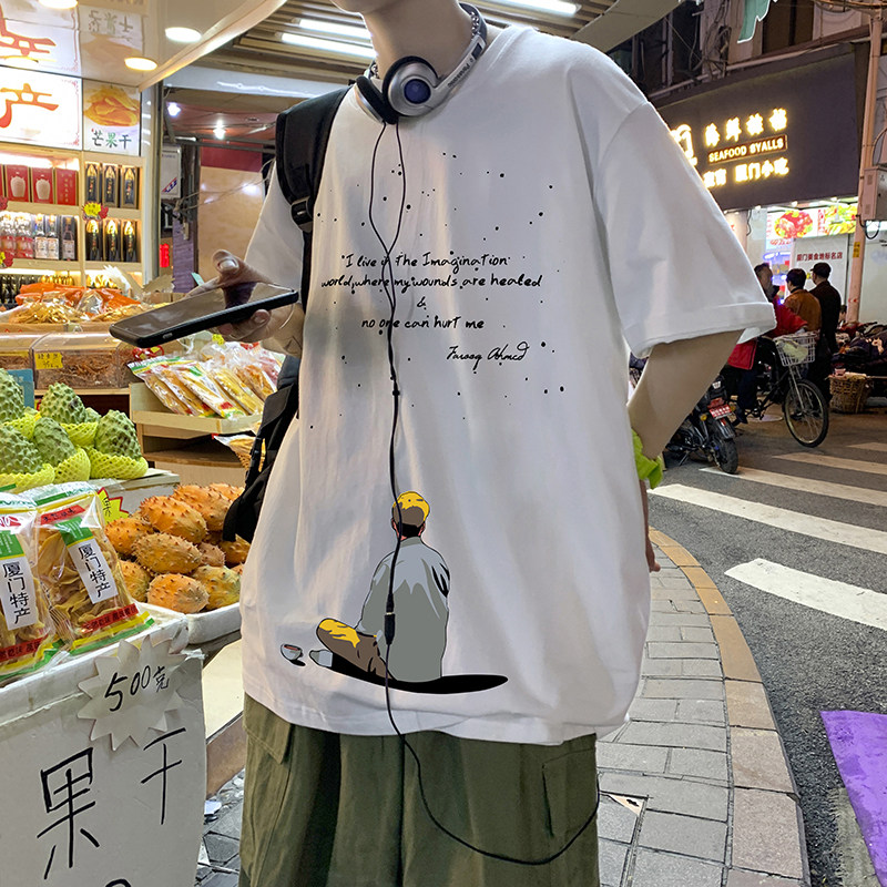 原宿bf风短袖t恤男夏季新款百搭体恤ins港风衣服宽松A161-T08,男装T恤,电商A161