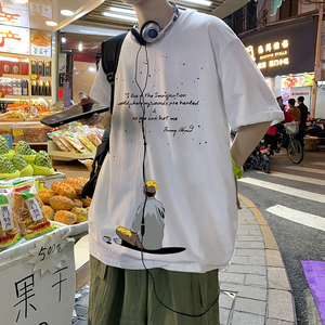 原宿bf风短袖t恤男夏季新款百搭体恤ins港风衣服宽松A161-T08图片